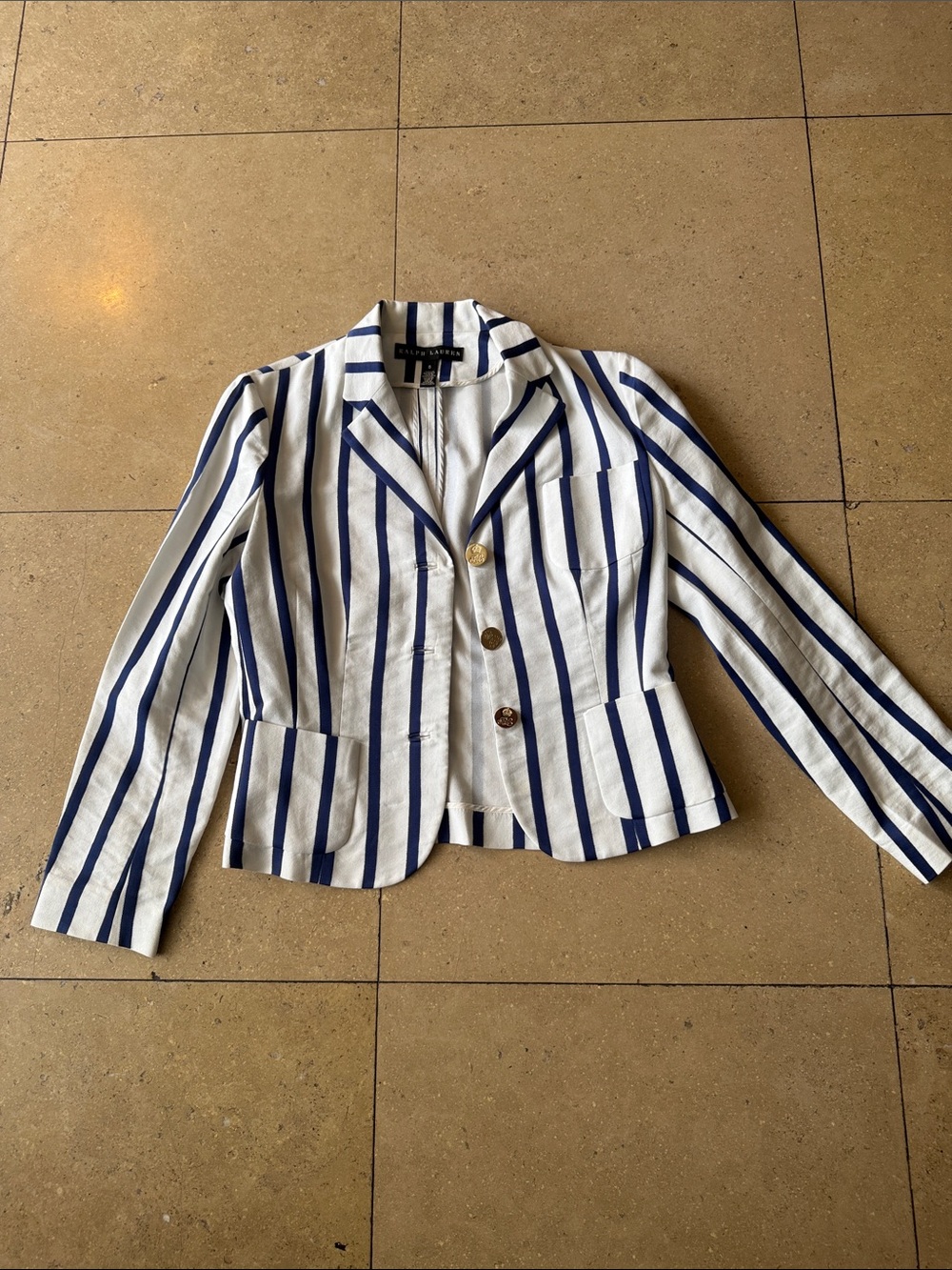 Ralph Lauren Black Label White Blazer with Navy Stripes